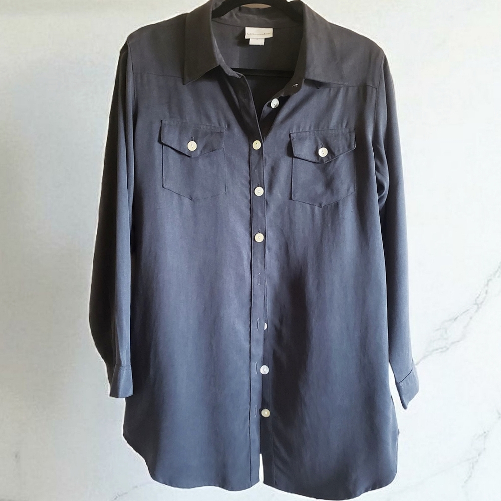 Soft Surroundings Shirt  Charcoal Gray Button-Up Womens M Collared Tunic Top